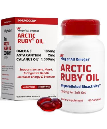 Arctic Ruby Oil 1000mg Omega 3 Supplement for Women and Men with EPA DHA & Astaxanthin 2mg - Fish & Krill Oil Alternative 60 Softgels (1 Pack)