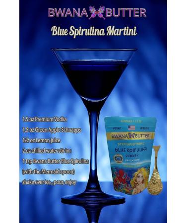 Bwana Butter Organic Blue Spirulina Powder - Antioxidant Superfood with Immunity Support | Phycocyanin Food Coloring | 43 Servings - 1.5 oz | Includes Collectible Mermaid Spoon - Buy Online on GoSupps.com
