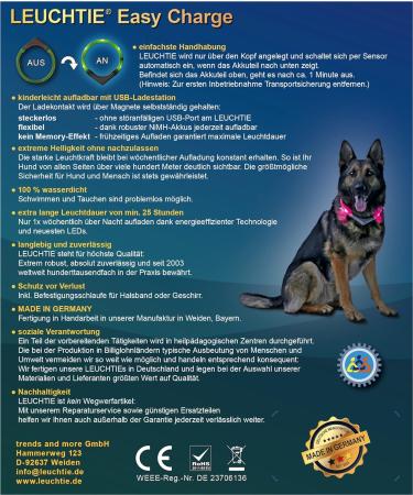 Leuchtie Luminous Elbe LED Dog Collar - USB Rechargeable Waterproof Bright 25h Battery Life Available for Small Medium & Large Dogs in Blue (Size 40) - Buy Online on GoSupps.com