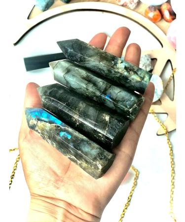 Zenkeeper Labradorite Crystal Point Wand 3-3.5 - Premium Grade for Home Decor, Meditation, Chakra, Reiki - Single Point Tower - Buy Online on GoSupps.com