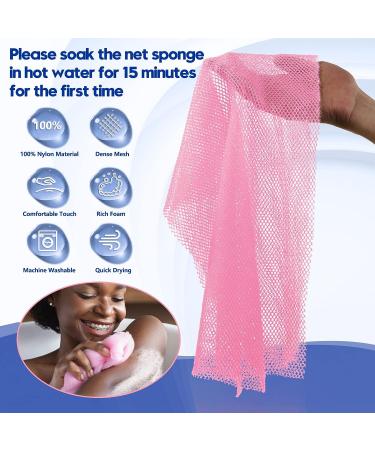 AmazerBath African Exfoliating Net Sponge 4-Piece Set - Gentle Body Scrubber with Rich Lather | 4 Colors (Pink, Yellow, Dark Blue, Black) - Buy Online on GoSupps.com