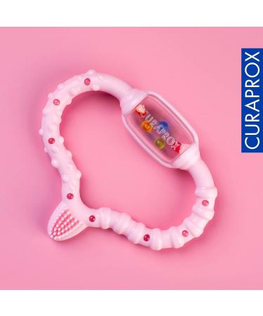Curaprox Pink Baby Bite Ring with Rattle & Learning Toothbrush BPA-Free Teething Toy for Infants - Buy Online on GoSupps.com