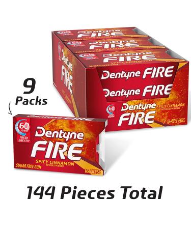 Dentyne Fire Spicy Cinnamon Sugar Free Gum - Pack of 9 (144 Pieces) - Buy Online on GoSupps.com
