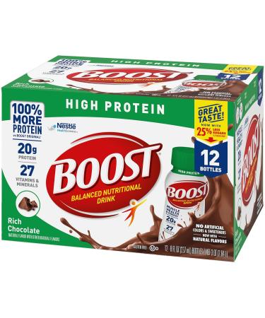 Boost High Protein Balanced Nutritional Drink Rich Chocolate Muscle Health & Energy with Protein Vitamins & Minerals 25% Less Sugars 8 FL OZ Bottles 12 CT (Pack of 1) - Buy Online on GoSupps.com