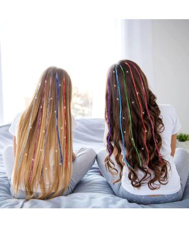Xinzistar 14 Colors 2800 Strands Hair Tinsel Extension Kit Holographic Sparkle Hair Glitter Strands Rainbow Coloured Hair Extensions Fairy Dazzle Hair Extension for Festival Women Girls Kids Party - Buy Online on GoSupps.com