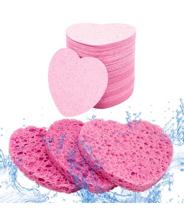 50 Count Compressed Facial Sponges with a Portable Storage Case Natural Cellulose Spa Heart Shape Face Sponge for Daily Deep Cleansing Exfoliating and Makeup Removal