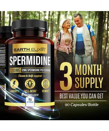 Earth Elixir Spermidine Supplements 1200mg (90 Capsules) Anti Aging - 3rd Party Tested (12mg Spermidine Powder) Max Purity - 100% Pure Espermidina- Fermented Wheat Germ Extract - NMN Alternative - Buy Online on GoSupps.com