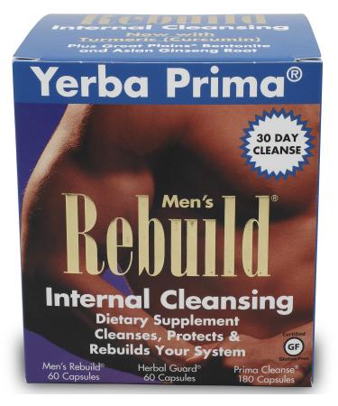 Yerba Prima Cleanse Men Rebuild Kit - 30 Day Internal Cleansing Supplements Designed for Males - Prostate & Colon Health - Kidney & Liver - Natural Herbal Psyllium Fiber Aloe Vera Milk Thistle Seed