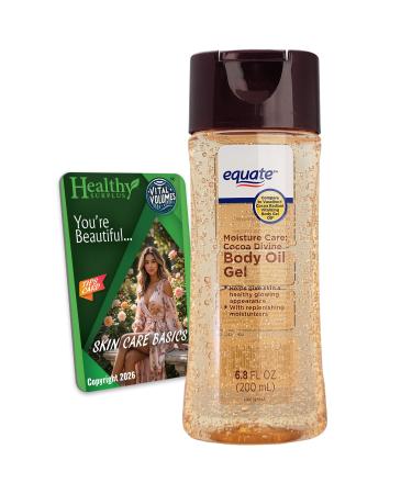 Equate Body Oil Gel - Cocoa Divine - 6.8 FL OZ (200 mL) and Vital Volumes Skin Care Basics Tips Card