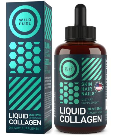 Liquid Collagen Peptides with Biotin Vitamins for Hair Skin and Nails - Wild Fuel Hair Skin and Nails Vitamins with Biotin and Collagen - Collagen for Hair Growth for Women and Men - Lemon Flavor, 2oz 1 Pack (5,000 mcg bio