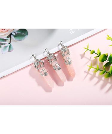 Rose Quartz Flower Wrapped Crystal Point Pendant Necklace for Women - Reiki Healing Gemstone Jewelry - Buy Online on GoSupps.com
