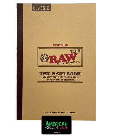 RAW Tip Book, Classic Rawlbook, Natural Unrefined Rolling Tips (480 Tips) Includes American Rolling Club Scoop Card