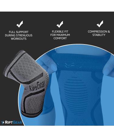 RiptGear Knee Compression Sleeve for Arthritis, Meniscus Tear - Support for Running, Walking, Weightlifting - Large Gray (1 Pack) - Buy Online on GoSupps.com