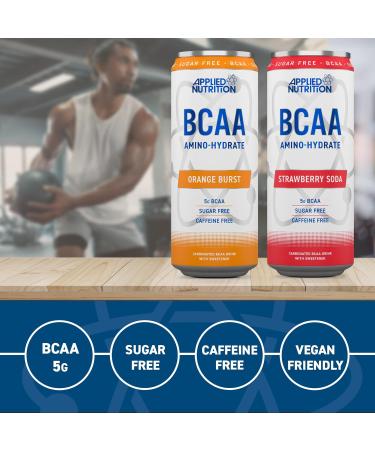 Applied Nutrition BCAA Energy Drink - Caffeine Free BCAA Amino Hydrate Sugar Free Branch Chained Amino Acids (Pack of 12) (Strawberry Soda) - Buy Online on GoSupps.com