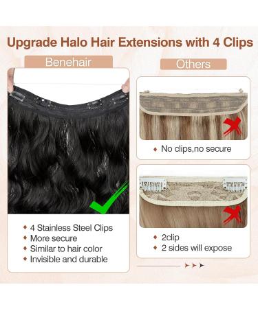 Benehair Invisible Wire Hair Extension 20 Inches Halo Hair Extension with 4 Secure Clips Synthetic Hair Piece Long Wavy Secret Headband Hairpieces for Women Halo Extensions Natural Black Hair #2A 20Inches Natural Black - Buy Online on GoSupps.com