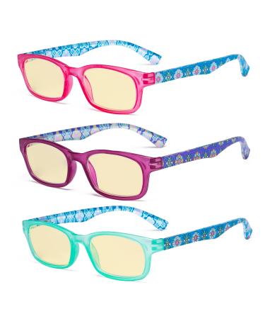 Eyekepper Multipack Yellow tinted Blue Light Blocking Reading Glasses for Women Men Readers Computer Eyeglasses D-3 Pack Mix 2.5 x