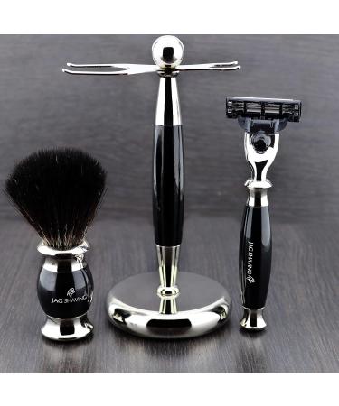 Eco-Friendly 3-Edge Shaving Set | Black Razor & Synthetic Hair Brush | International Shipping Available - Buy Online on GoSupps.com