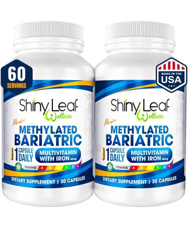 Shiny Leaf Methylated Bariatric Multivitamin with Iron 45mg Once Daily Capsule USA Made ASMBS Compliant Bariatric Vitamins for Gastric Bypass & Gastric Sleeve for Men & Women GMP 60 Caps 30 Count (Pack of 2)