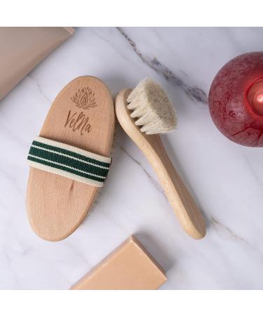 Velna Body & Face Brush Set - Natural Horsehair Brushes for Cellulite - Premium Dry Brushing - 15x11x4.5 - Buy Online on GoSupps.com