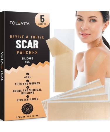 Silicone Scar Patches Silicone Gel Sheets for Scars Acne Surgery Keloid Scar Removal and Stretch Marks Gentle Scar Care & Fading - 5 Sheets