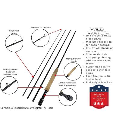 Wild Water Fly Fishing AX Series Fly Rod | IM8 Graphite Blank | Lightweight Medium Fast Action Rod | 5/6 Wt 9ft - Buy Online on GoSupps.com