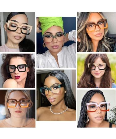 ALWAYSUV Oversized Square Blue Light Glasses for Women - Stylish Big Frame Eyewear in Champagne & Black - Protect Your Eyes with Clear Lens Computer Glasses - Buy Online on GoSupps.com