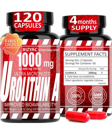 Urolithin A Supplement 1000mg - Mitochondrial Supplements Support - Advanced Healthy Anti-Aging and Cellular Renewal - Muscle Strength - Endurance and Longevity - Ultra Micronized - 120 Capsules