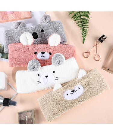 4-Piece Animal Face Wash Headband Set for Women and Girls - Coral Fleece Spa Headbands with Plush Ears - Adorable Animal Style - Buy Online on GoSupps.com