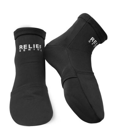 Relief Genius Cold Therapy Socks with Reusable Gel ice Packs - Achieve Relief from Sprains, Muscle Pain, Bruises, Swelling, Edema, Chemotherapy, Arthritis, Post Partum Foot (Black, Small/Medium) Small/Medium (1 Pair) Black