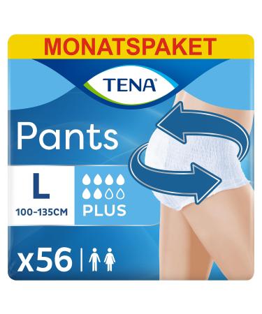Tena Pants Plus - disposable pants for women and men - breathable unisex incontinence briefs - for bladder weakness and urinary incontinence - white size: l (56 pieces)