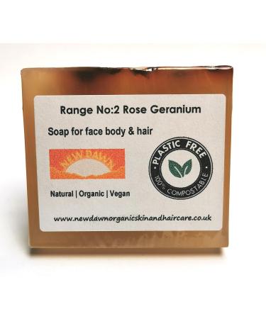 Handmade Natural Rose Geranium Soap Bar - Range No.2 - Acne Eczema Psoriasis Itchy Skin PMT and Hormone Imbalance Relief - 75g