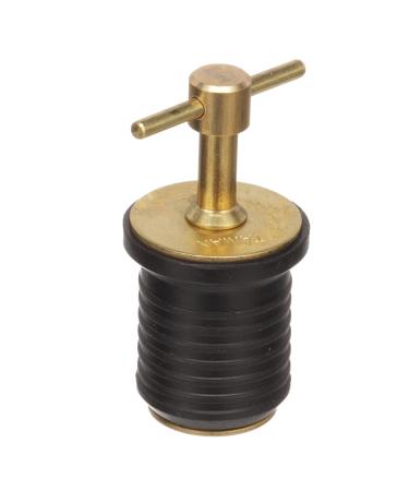 Attwood 7526A7 T-Handle Drain Plug, For 1-Inch-Diameter Drains, Locks in Place, Brass Handle, Rubber Plug
