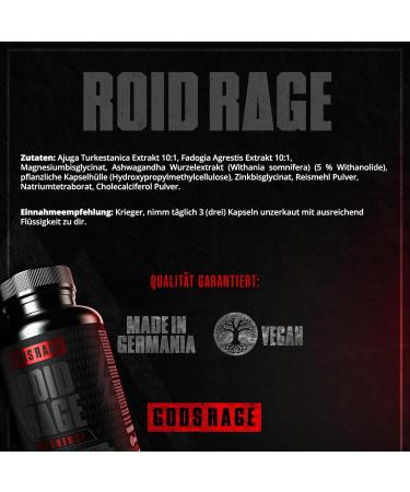 Godsrage ROID Rage - Powerful Turkesterone Ashwagandha & Fadogia Agrestis Supplement (90 Capsules) - Premium Made in Germany - Buy Online on GoSupps.com