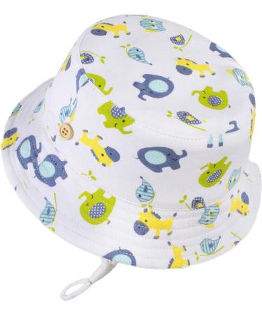 LANGZHEN Baby Girls Sun Protection Hat with Chin Strap - White, Animals Print | Adjustable Wide Brim Toddler Kids Hat for Summer Play (3-6 Months) - Buy Online on GoSupps.com