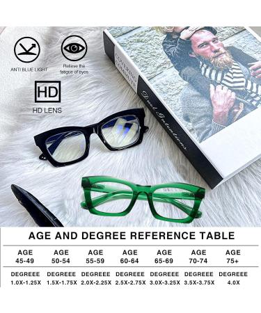 Hubeye 2 Pack Oprah Style Reading Glasses for Women & Men - Blue Light Blocking Square Readers with Spring Hinge + Pouch | 1.50 Diopters Black/Green - Buy Online on GoSupps.com
