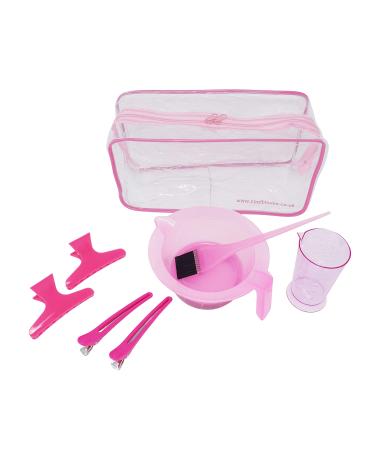 Professional Hairdresser's 8 Piece Pink Tinting or dye Set - includes Tint/ dye Bowl dye brush Measuring Jug two butterfly and two section Clips. Ideal hair dye home kit.