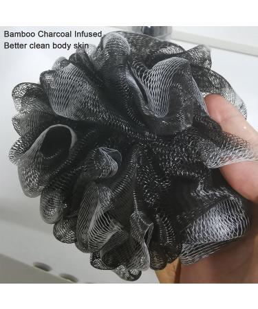 Arswin Shower Sponge Loofah Back Scrubber with Wooden Handle - PE Soft Mesh Body Scrubber for Women & Kids - Black - Buy Online on GoSupps.com