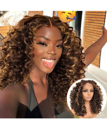 16 MITIMTES Omber Honey Blonde Highlight Curly Lace Front Wig - Pre Plucked Human Hair Blend Synthetic Wig for Black Women - Buy Online on GoSupps.com