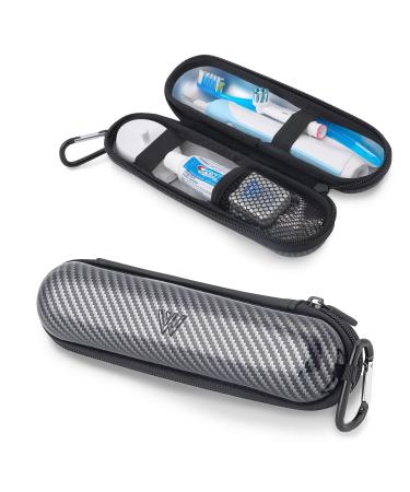 Wilken Electric Toothbrush Case | Universal Travel Case | Odor Free Thermoplastic Shell | Compatible with Oral B Sonicare and More Electric Toothbrush Brands (Carbon Fiber)