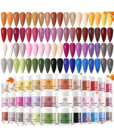 BORN PRETTY Acrylic Powder Set 36 Colors Fall Winter Acrylic Nail Powder Red Purple Green Blue Professional Polymer 3D Acrylic Nail Art Kit for French Nails Extension Nail Carving Gift Set Fall Winter Acrylic Powder 36Colors