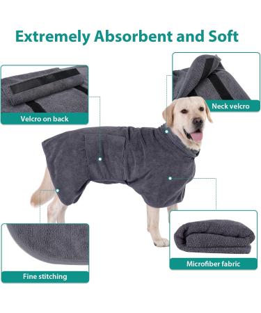 Pettom Dog Bumper Bathrobe - Extra Absorbent Fast-Drying Microfiber Coat for Medium-Sized Dogs (M Gray) | International Shipping - Buy Online on GoSupps.com