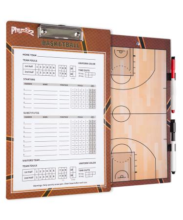 PHYSIZZ Basketball Coaching Board | Dry Erase Double-Sided Basketball Clipboard for Coaches - Basketball Coach Tactical Marker Whiteboard