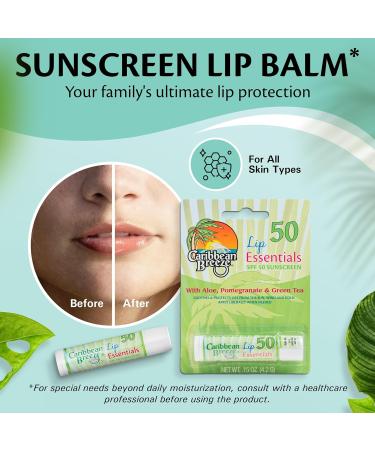Caribbean Breeze Sunscreen Lip Balm SPF 50 0.15 oz (Pack of 4) SPF Lip Balm for Men & Women with Coconut Oil Green Tea Pomegranate & Aloe Extracts - Buy Online on GoSupps.com
