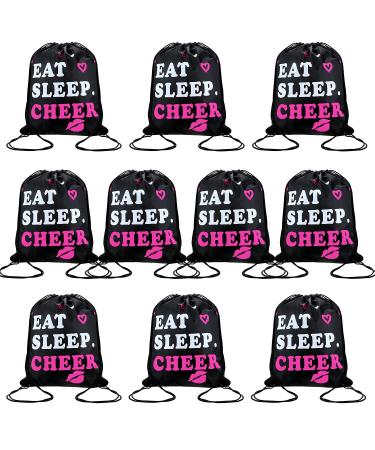 Cheerleading Drawstring Gym Bag Cheer Black Drawstring Bag Eat Sleep Cheer Drawstring Bag for Youth Sports, 13.4 x 16.9 Inch (20 Pieces)