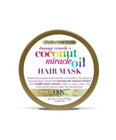 OGX Extra Strength Damage Remedy + Coconut Miracle Oil Hair Mask, Extra Hydrating & Softening Anti-Frizz Treatment to Help Repair Hair, Paraben-Free, Sulfated-Surfactants Free, 6 oz