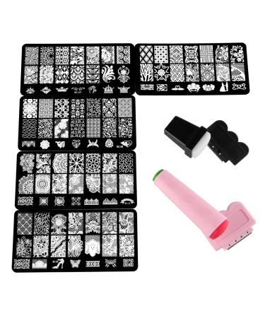 WeiMob nail art template stainless steel pressure plate metal plates stamp flat stamps nail art cover 5 sheets + 2 stamps + 2 knives one -way