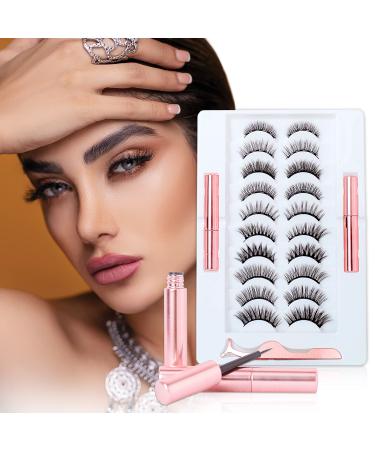 Magnetic Eyelashes with Tweezers and Waterproof Eyeliner, 10 Pairs Reusable 3D 5D Magnetic Eyelashes, Natural Look Magnetic Lashes Kit with 10 Styles Dramatic Long Eyelashes Faux Mink Lashes, No Glue 10 Pair (Pack of 1)
