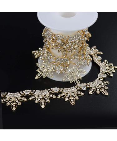 Jerler 1 Yard Tassel Rhinestone Trim Chain  Gold Fringe Rhinestone Applique for DIY Decoration and Bridal Embellishments  Ideal for Wedding Party  1 Yard 1Width