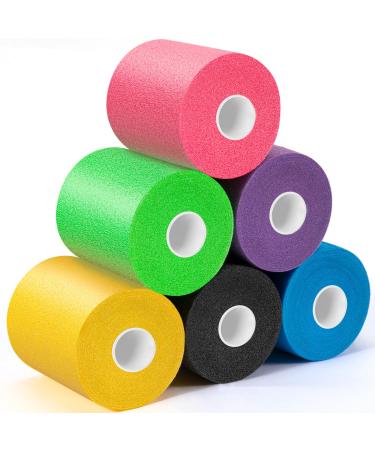 Upgraded 6 Pack Pre Wrap Athletic Multi Color Prewrap Athletic Tape for Hair Soccer Soccer Sports Pre Wrap Tape Pre-Wrap Foam Underwrap Tape - Pink Black Blue Purple Green Yellow