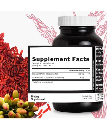 Durable RED Yeast Rice Organic 1 600 mg Extra Strength + CoQ10 Phytosome Supports Healthy Cholesterol Heart Lipids & Circulation Doctor Formulated Non-GMO Vegan Made in USA (60 Capsules). 60 Count (Pack of 1) - Buy Online on GoSupps.com